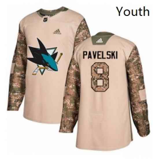 Youth Adidas San Jose Sharks 8 Joe Pavelski Authentic Camo Veterans Day Practice NHL Jersey